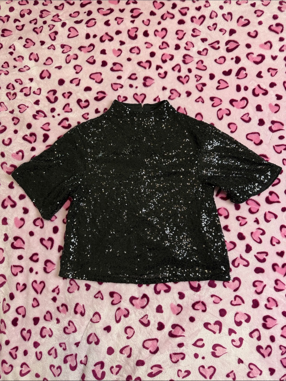 Black Sequin Short-Sleeve Top Sparkle Tee